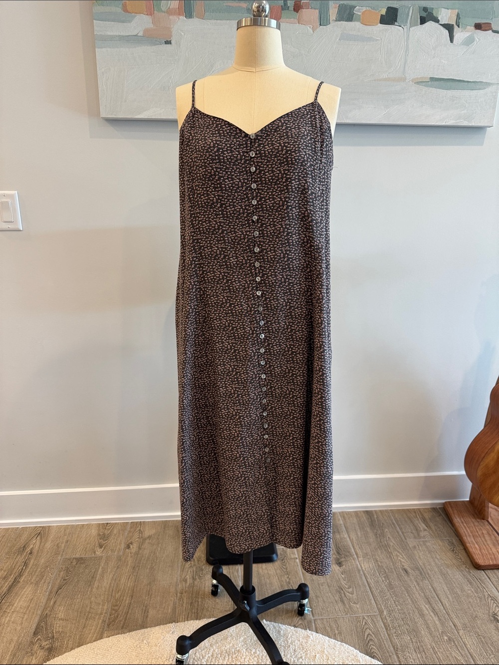 Lucky Brand lined slip dress Dress in Dark Taupe with ditsy floral Print- XL